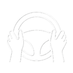 White outlined icon of a steering wheel representing SJ Freight's experienced and safety-conscious drivers.